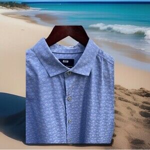 Tommy Bahama Button Up Shirt Blue w Small White Flowers 100% Cotton Men Large